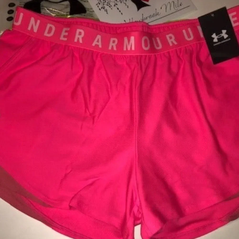 New with Tags! Women's Under Armour Play-Up Shorts Neon Pink Sz LG - Picture 6 of 8